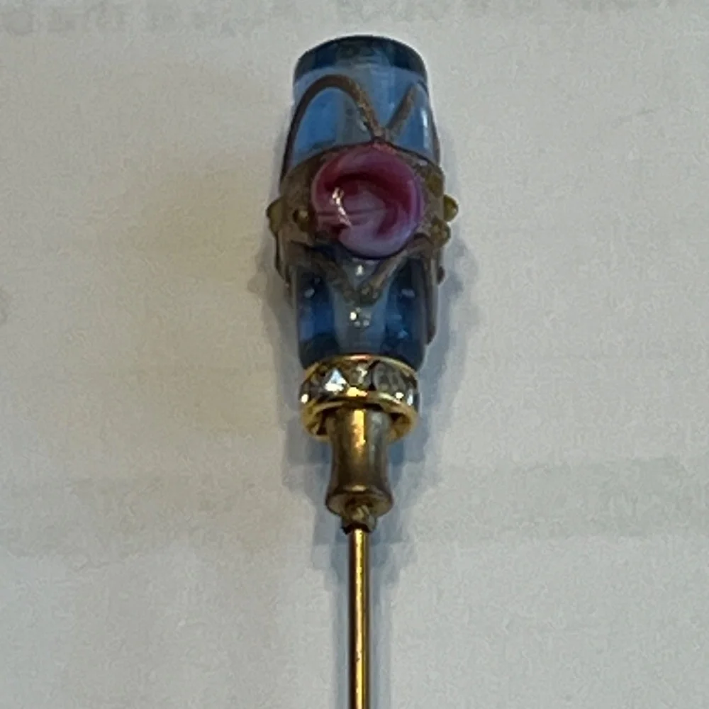 Vintage Venetian Murano Wedding Cake Lampwork Blue/Pink Pin/Brooch